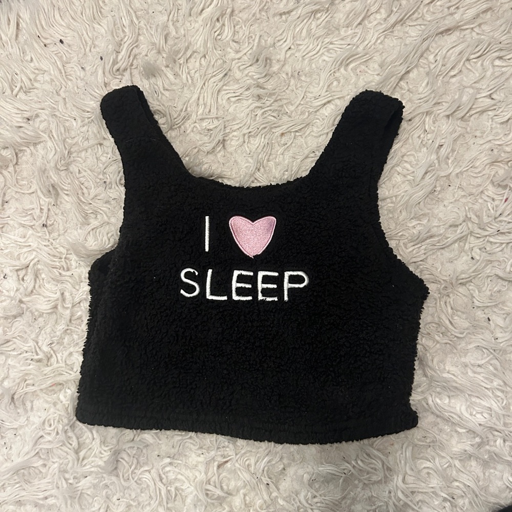 Fuzzy Black Sleep Tank Crop Top